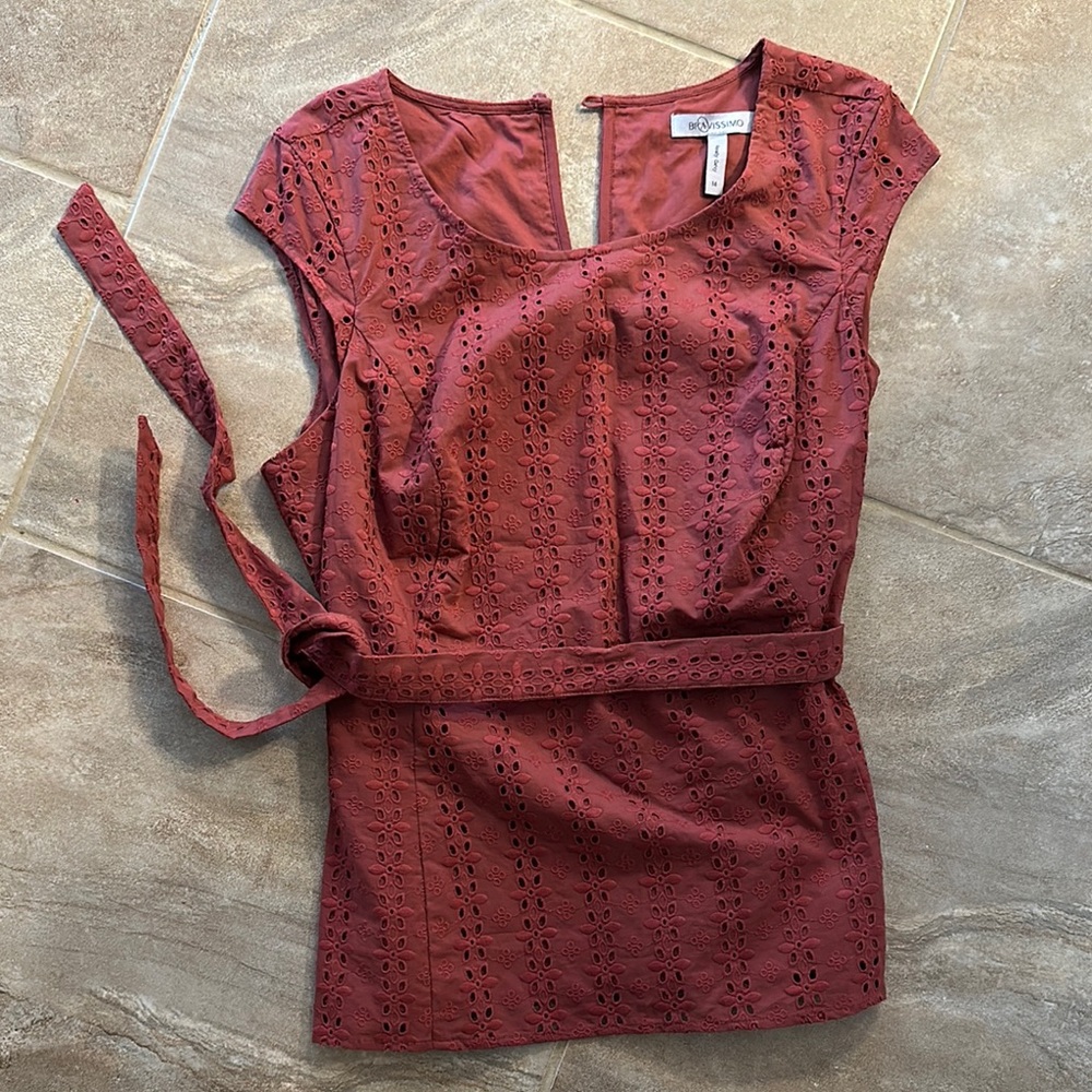 Red Cap Sleeve Tie Front Fitted Blouse